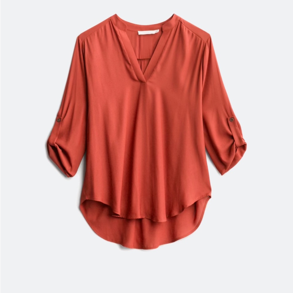 Lush Burnt Orange V-Neck Blouse-New with Tags